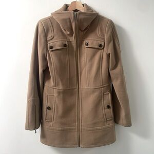 Cole Haan wool blend military trench coat jacket beige tan zipper size 4